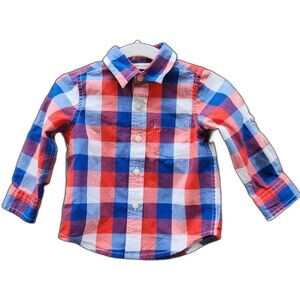 ADORABLE Janie And Jack 12-18 months Button Down Red White Blue Plaid